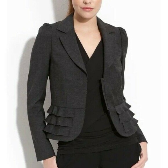 Rebecca Taylor Wool Blend Tiered Ruffle Blazer Jacket - Picture 3 of 12